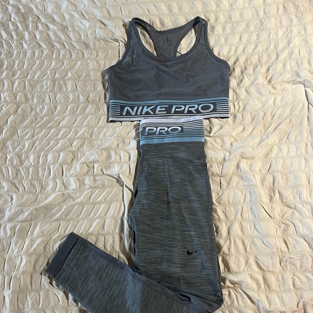 Nike Pro Charcoal Sports Bra and Leggings Set